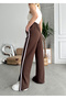 Women's Brown Striped Slit High Waist Wide Leg Sweatpants - 5