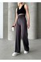Women's Anthracite High Waist Wide Belt Striped Wide Leg Sweatpants - 7