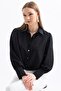 Women's Polka Dot Patterned Shoulder Gathered Balloon Sleeve Oversize Satin Shirt
