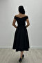 Boat Neck Midi Dress - Black - 5