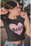 Heart Blackpink Printed Crop Top, Women's K-Pop Printed Crop Blouse - 2