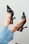 Anjali Anthracite Denim Belt Detail Women's Heeled Shoes