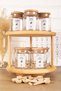 10-Piece Wooden Flat Vacuum Glass Spice Jar Set with Lids, Spoon, Rotating Stand and Label Storage Jar - 2