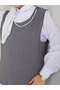 WOMEN'S NECKLACE DETAIL SHIRT COLLAR STRIPED TRIPLE VEST SET - 8