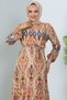 12009 Gemustertes Kleid Beige - 2