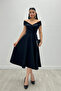 Boat Neck Midi Dress - Black - 4