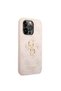 iPhone 14 Pro Max Compatible Case Pu Leather Large Metal Logo Design Cover Pink - 2