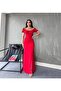 Women's Chest Draped Aerobin Fabric Slit Maxi Dress