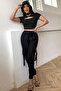 Kadın Siyah Göğüs Dekolteli Yarım Kollu Cut Out Crop Top Bluz - 4