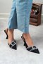 Anjali Anthracite Denim Belt Detail Women's Heeled Shoes - 4