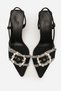 Anjali Anthracite Denim Belt Detail Women's Heeled Shoes - 9