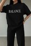 - Black Unisex Balance Print Basic Comfortable Cut Oversize Tracksuit Set - 3