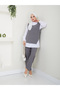 WOMEN'S NECKLACE DETAIL SHIRT COLLAR STRIPED TRIPLE VEST SET - 3