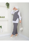 WOMEN'S NECKLACE DETAIL SHIRT COLLAR STRIPED TRIPLE VEST SET - 4