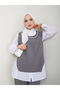 WOMEN'S NECKLACE DETAIL SHIRT COLLAR STRIPED TRIPLE VEST SET - 6