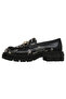 Women's Vegan Leather Black Loafer - Supper BlackWhite Design - 3