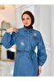 Camellia Denim Long Hijab Dress Thin Summer Hem Pleated Jeans Dress - 2