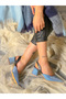 RELA BLUE SILVERY BLACK DETAILED HEELED SANDALS SHOES - 3