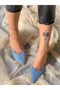 RELA BLUE SILVERY BLACK DETAILED HEELED SANDALS SHOES - 2