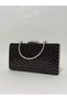Women's Jewelled Black Evening Dress Clutch Portfolio Chain Strap Hand Wedding Engagement Night Shoulder Bag - 2