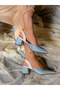 RELA DARK BLUE SILVERY WHITE DETAILED HEELED SANDALS SHOES - 4
