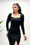 Scuba Fabric Slit Detailed Dress - Black - 2