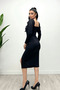 Scuba Fabric Slit Detailed Dress - Black - 5