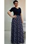 Navy blue chain patterned 6-piece knitted skirt with elastic waistband - 3