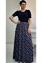Navy blue chain patterned 6-piece knitted skirt with elastic waistband