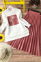 Floral Pattern Skirt Blouse Set - Powder - 2