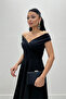 Boat Neck Midi Dress - Black - 2