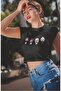 Cartoon Blackpink Members Printed Crop Top, Women's K-Pop Printed Crop Blouse - 3