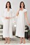 Women's Ecru Special Design Lacy Cotton Maternity Maternity Dressing Gown Nightgown Set - 3