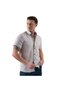 Gray Cotton Slim Fit Short Sleeve Summer Shirt with Floral Print Detail on the Collar and Chest Garni Patch - 2