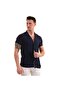 Navy Blue Plain Cotton Breathable Hawaiian Open Neck Short Sleeve Summer Shirt