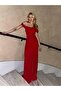 Women's Chest Draped Aerobin Fabric Slit Maxi Dress - 3