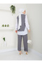 WOMEN'S NECKLACE DETAIL SHIRT COLLAR STRIPED TRIPLE VEST SET - 5