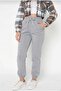 Gray Three Thread Raised Thick Rise Waist Cuff Elastic Jogger Sweatpants - 5