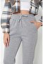 Gray Three Thread Raised Thick Rise Waist Cuff Elastic Jogger Sweatpants - 7