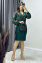 Double-breasted Collar Sequin Evening Dress Black, Beige, Emerald Green