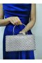 Women's Stoned Silver Evening Dress Clutch Portfolio Chain Strap Handheld Wedding Engagement Night Shoulder Bag - 2