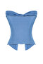 Indigo Buzzy Kalp Yaka Büzgülü Esnek Crop Örme Bluz TWOSS24BZ00204 - 8