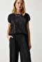 Women's Black Pleated Comfortable Blouse Pants Set MC00283 - 5