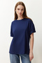 Lacivert %100 Pamuk Bisiklet Yaka Oversize/Geniş Kalıp Örme T-Shirt TWOSS20TS0134