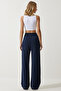 Women's Navy Blue Lycra Comfortable Palazzo Knitted Trousers RV00175 - 5