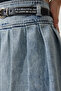 Women's Light Blue Belted Pleated Mini Denim Skirt KQ00002 - 4