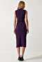 Women's Purple Belted Gathered Knitted Dress DE00031 - 5