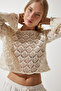 Women's Cream Openwork Crop Knitwear Blouse AN00184 - 2