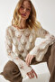 Women's Cream Openwork Crop Knitwear Blouse AN00183