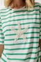 Women's Green White Striped Star Pearl Embroidered Oversize Knitted T-Shirt PB00023 - 6